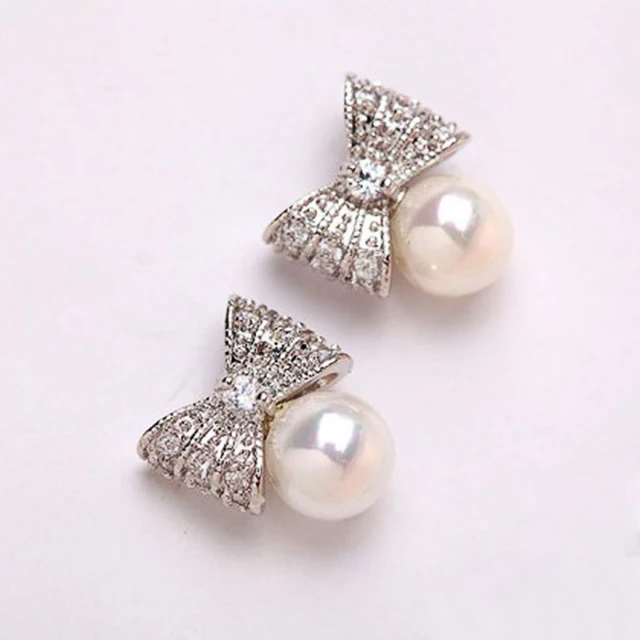 Huitan Female Bow Imitation Pearl Stud Earrings Romantic Bridal Wedding Accessories Elegant Women Earrings Gifts Fashion Jewelry 2