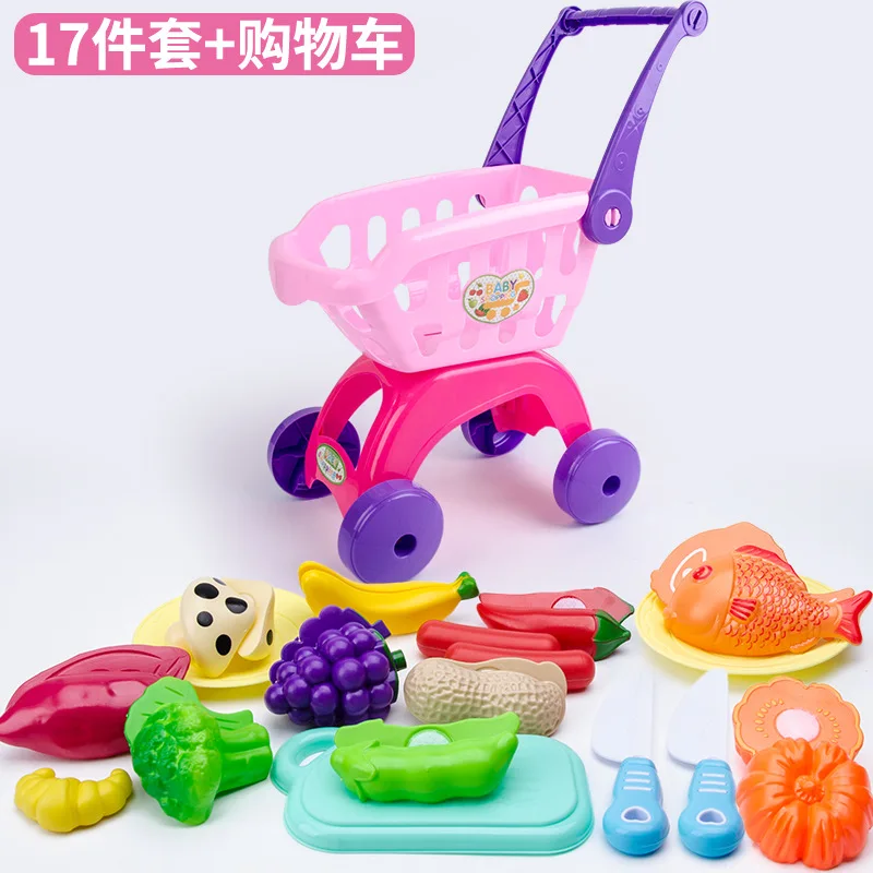 Новая детская большая корзина для покупок Набор игровой домик игрушка имитация овощей и фруктов детская коляска - Цвет: 3