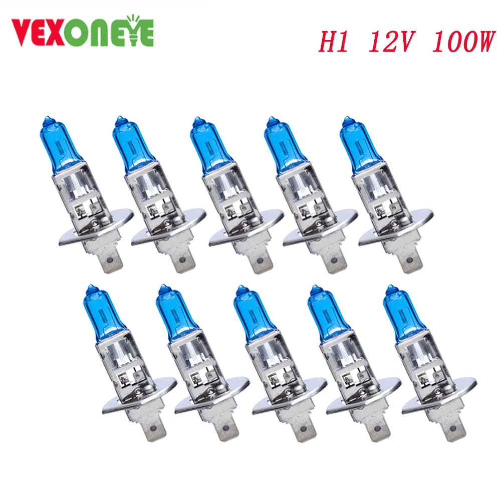 Bombillas halógenas H1 para coche, 12V, 100w, superblancas, accesorio para coche, calidad Oem, 10 Uds.