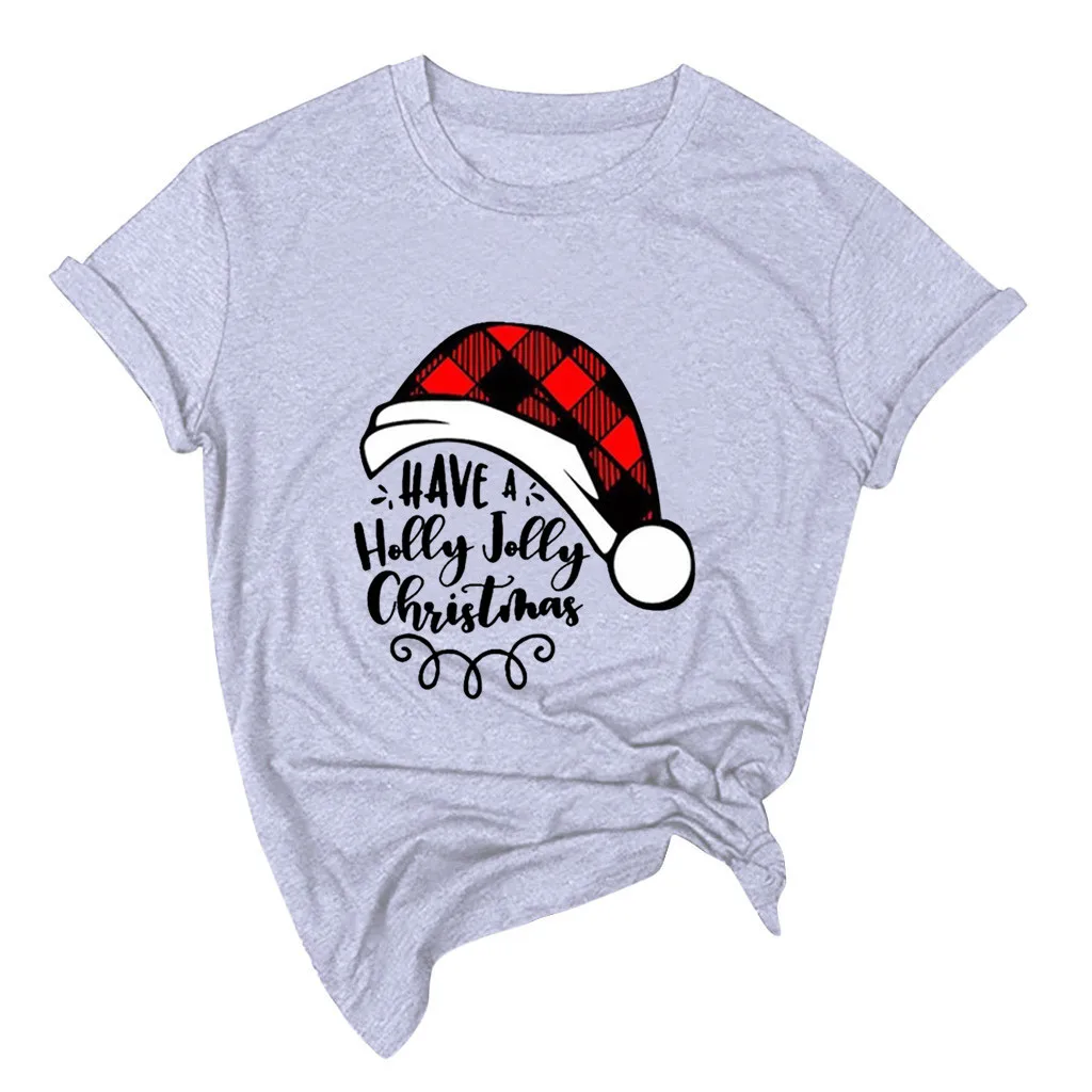 Футболка с надписью, Рождественская женская футболка с коротким рукавом, Женская рождественская Праздничная футболка, женские футболки, топы, Camisetas Mujer Manga Corta - Цвет: Серый