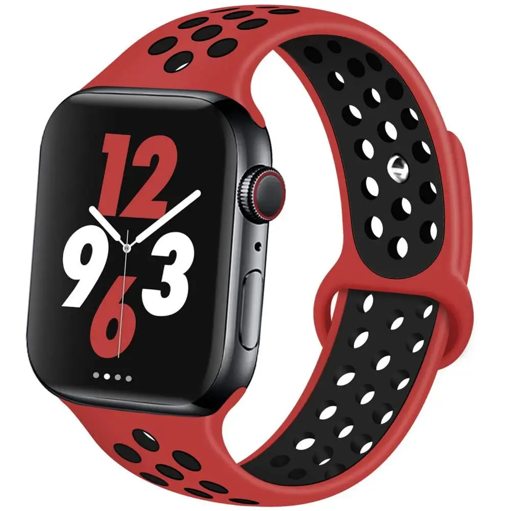 Силиконовые спортивные часы ремешок для Apple Watch 38 мм 40 мм 42 мм 44 мм резиновый ремешок для iwatch series 4 3 2 1 Nike+ браслет - Цвет ремешка: red black