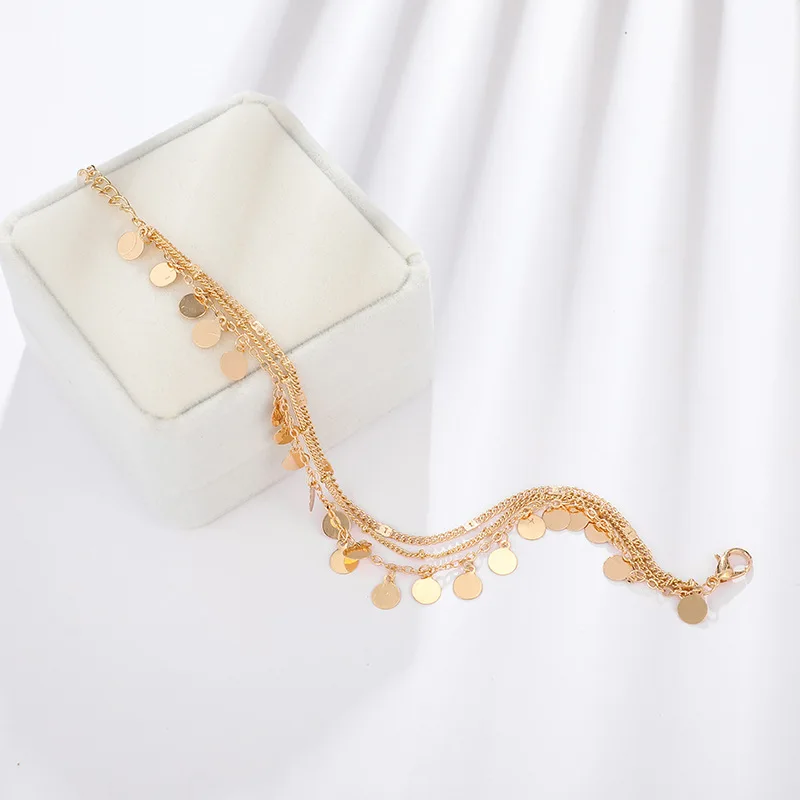 AliExpress аксессуары в новом стиле мода и индивидуальность творческая цепочка Вафля блесток сплава ножной браслет 3 шт женщин