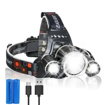 

Rechargeable Head Torch, Adjustable 1600-Lumen Headlamp, T6 LED Battery-Powered Outdoor Flashlight With 4 Modes For Running, Fis