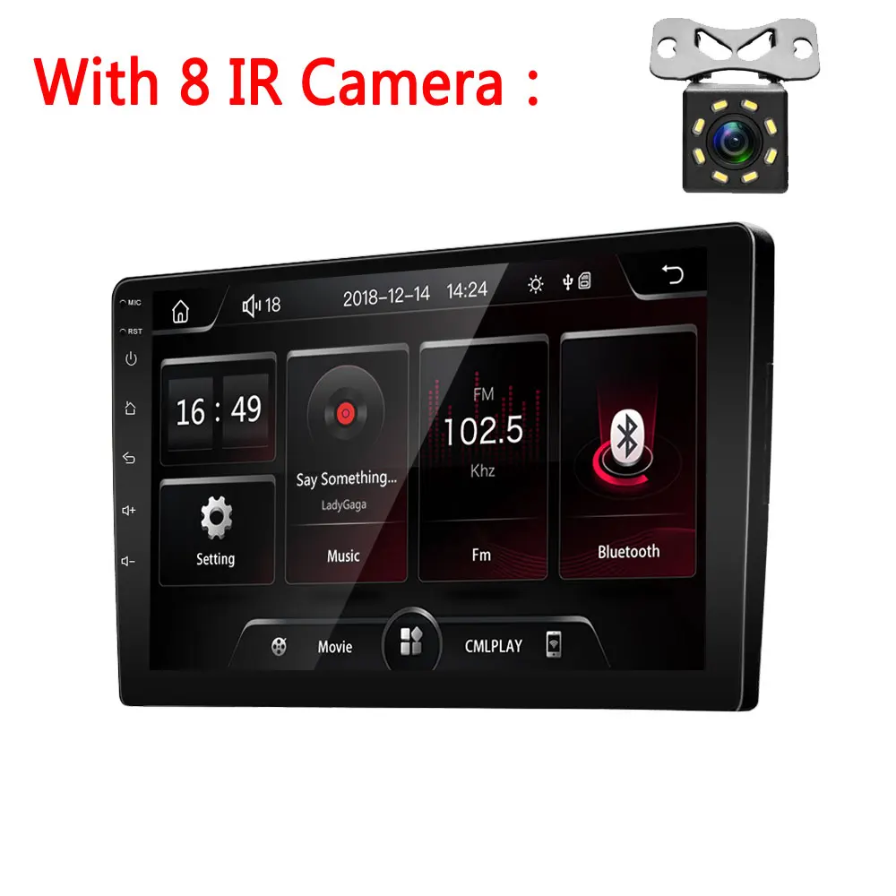 With 8 IR Camera Podofo 9 ''2 Din автомобильное радио стерео 2.5D зеркало из закаленного стекла MP5 Bluetooth FM радио приемник Кассетный рекордер Стерео Авторадио - Цвет: With 8 IR Camera