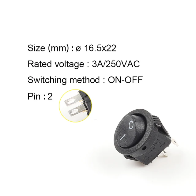 5pcs KCD1-105 Diameter Small Round Boat Rocker Switches Black Mini Round Black White Red 2 Pin ON-OFF Rocker Switch 2Pin Black Black