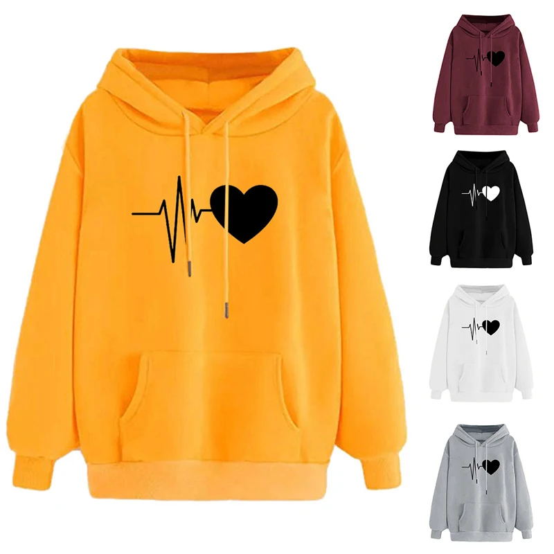 

Long Sleeve Sweater 2019 Autumn Women Hoodies Cotton Gym Tops Oversize Style Heart Gesture Hooded Sweatershirt Pullover Top