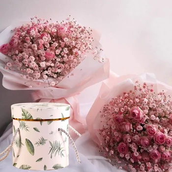 

Beautiful Paper Box Round Flower Paper Boxes With Lid Hug Bucket Florist Gift Gift Box Home Decor Bouquet Wedding Party Gift Bag