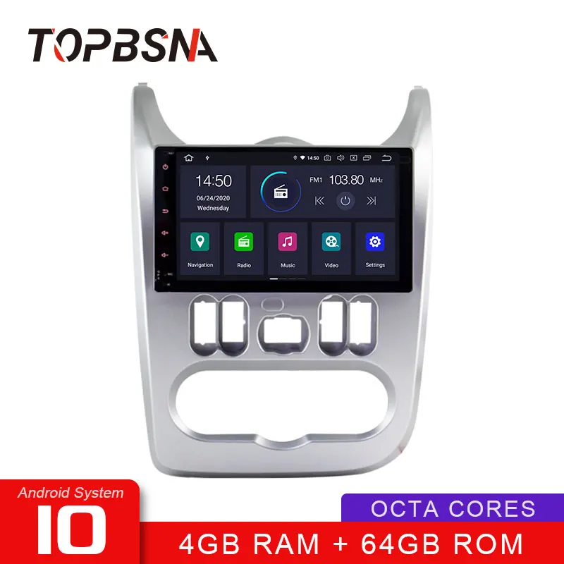 Автомобильный DVD-плеер TOPBSNA 4G + 64G Android 10 для Renault Logan 1 Sandero Lada Lergus largus Dacia 2010-2015 Din