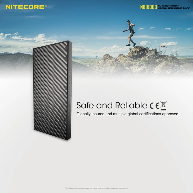 Ultra Lightweight Carbon Fiber NITECORE NB10000 Charger Compact 10000mAh Mobile Power Bank with Two-way PD + QC 3.0 Output