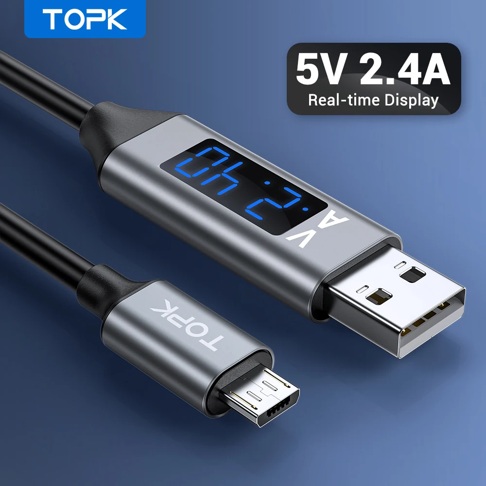 Кабель Micro USB TOPK длина 1 м отображение напряжения и силы тока|cable for|usb cable ledmicro usb |