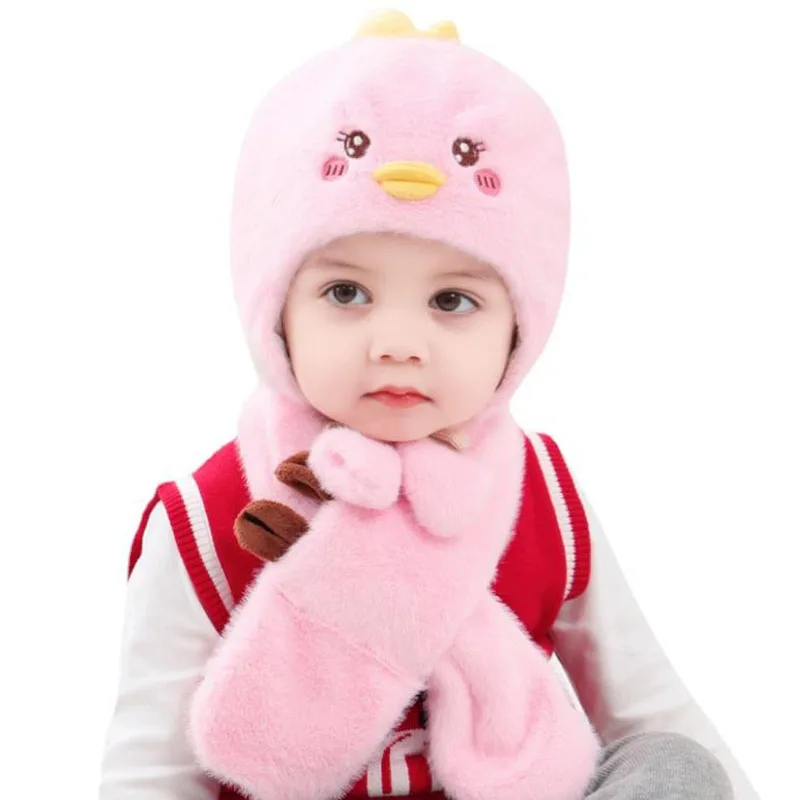

Doitbest Baby Kids Beanie sets Cute Duck Style 2 pcs 2021 Boys Girls winter Plush hat scarf set For 1 to 4 Years old