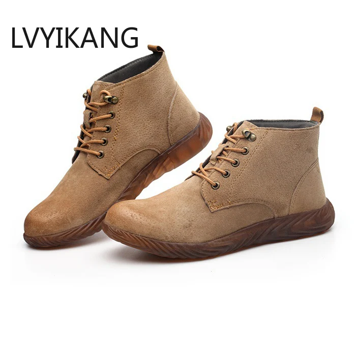 Winter Leather Safety Work Boots Men Indestructible Shoes Fashion Mid-Calf Boots Steel Toe Sneaker Rubber Safety Bota Masculina