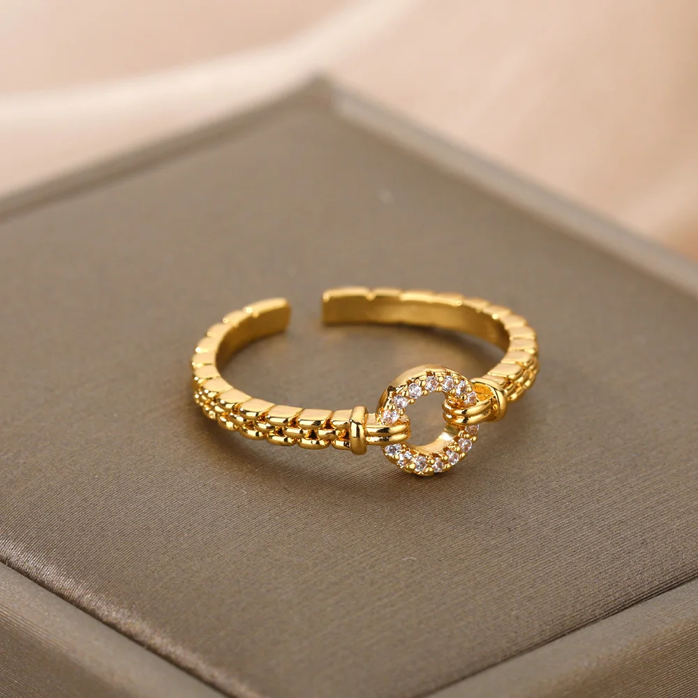 Gold Color Rings Stainless Steel Open Adjustable Retro Wide Textured Rings for Women Gothic Punk Hip Hop Jewelry