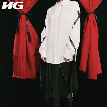 

HG Harajuku Cross Tie Ribbon Long Sleeve Shirt Fashion Loose Dark Style Womens Tops and Blouses Wild Trend Spring New XJ4343