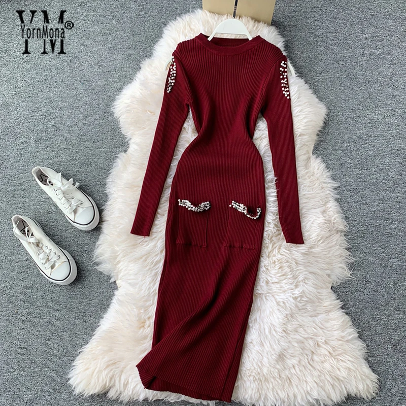 YornMona хорошее качество класса люкс Бисер Для женщин Bodycon Вечерние платье 2019