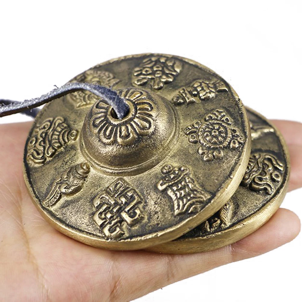 1 Pair Yoga Cymbals Brass Cymbal Bell Chimes Tibetan Buddhist Style Tingsha Meditation Yoga Accessory Instrument Cymbals