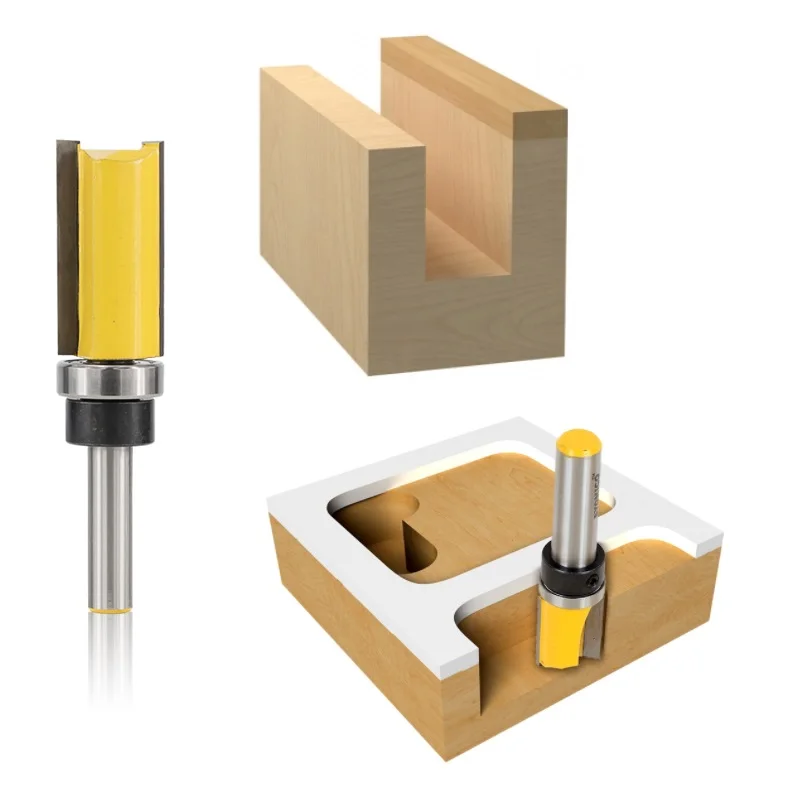 XCAN 1pc 8mm Shank Flush Trim Template Router Bit Straight Slot Milling Cutter Carbide End Mill Woo