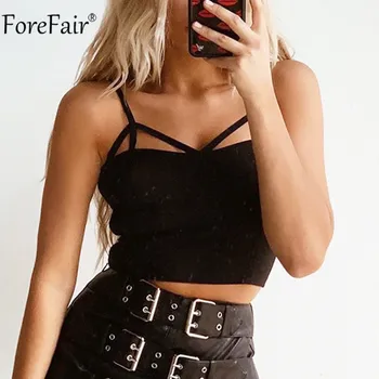 

Forefair 2020 Summer Black Spaghetti Strap Crop Top Women Sexy Backless Sleeveless T Shirt Party Tank Top Club Short Tops