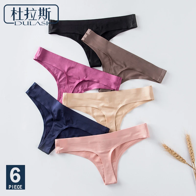 

DULASI Fashion Sexy Style Seamless Comfortable Ice Silk T-Shaped Panties Teenage Heart Woman's Charm 6pcs/lot