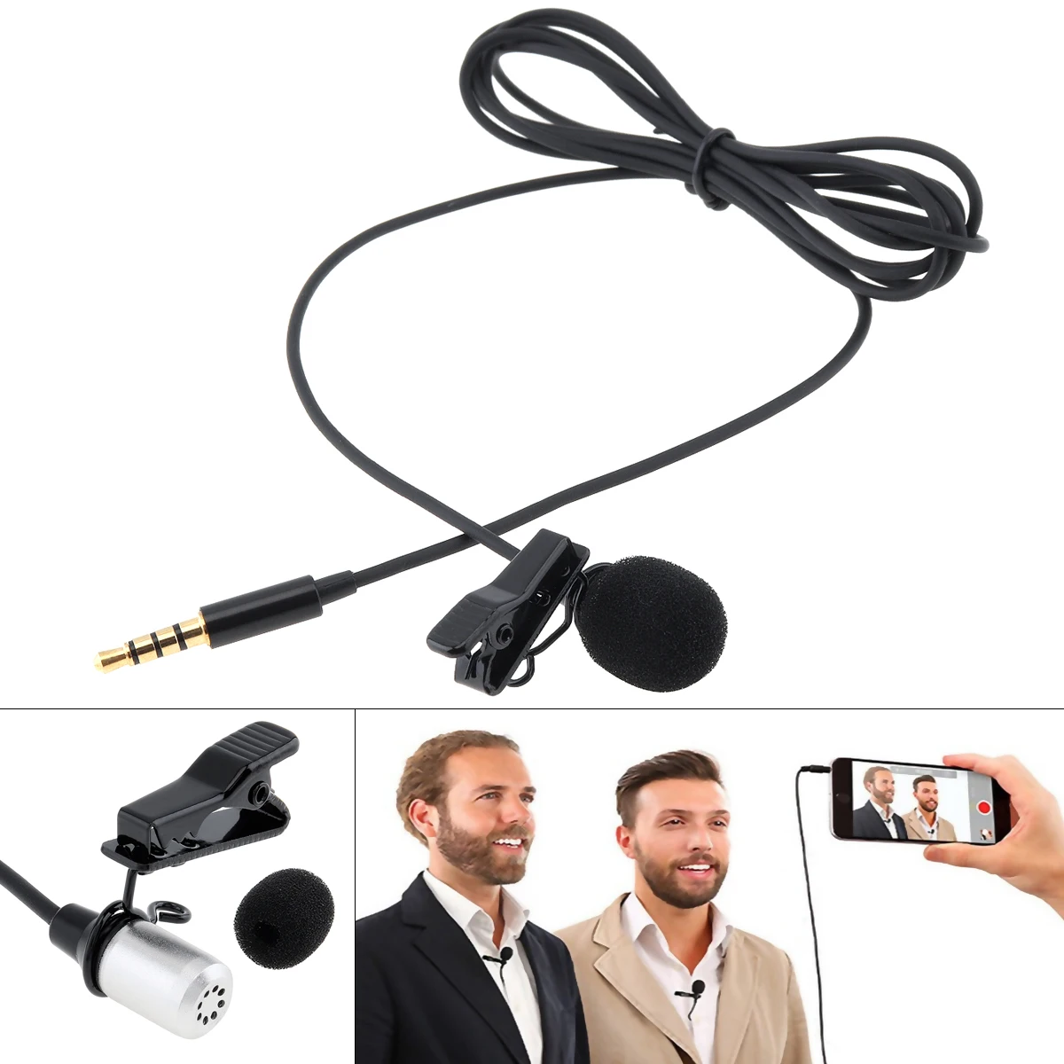 3.5MM Mini Headsets Microphone Mobile Phone DSLR Camera Clip on Lapel