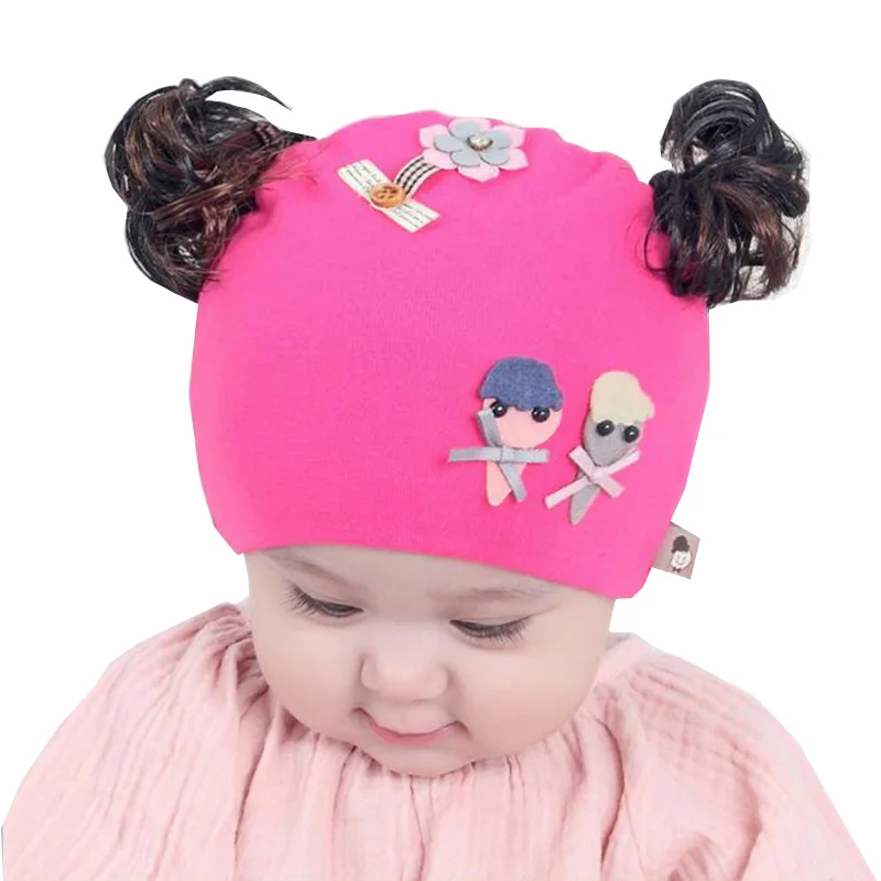 Шапка для младенца дети 0-12 м девочка милый колпак с парики осень хлопок теплые детские шапочки