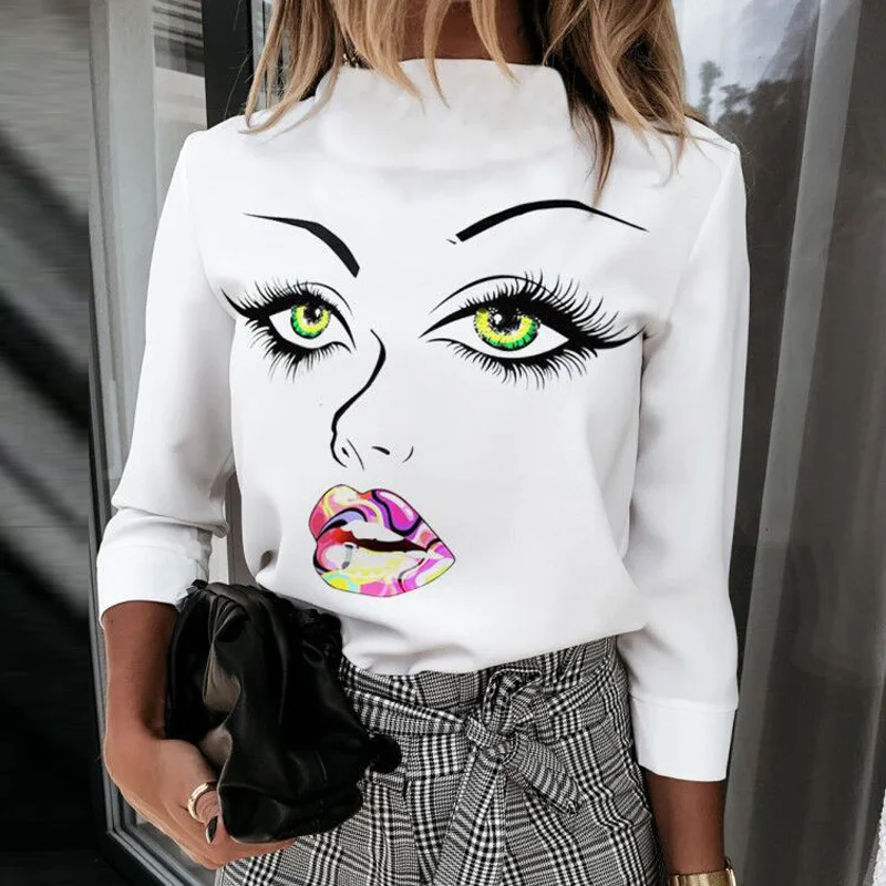 FREE SHIPPING Elegant Lips Print Blouse Shirts JKP4367