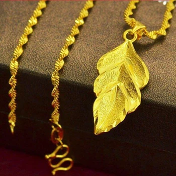 

Gold color Tree leaf Pendant Necklace for Women Fashion Design 24K Dubai Gold Jewelry Wedding Anniversary Commemorate Jewelry