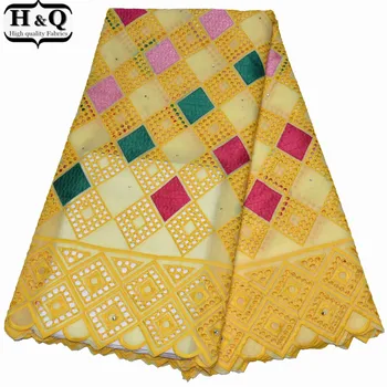 

2019 Fashion Yellow Swiss Voile Lace African Cotton Lace Fabric 5 Yards Nigerian Embroidered Lace Punched Dry Lace For Party