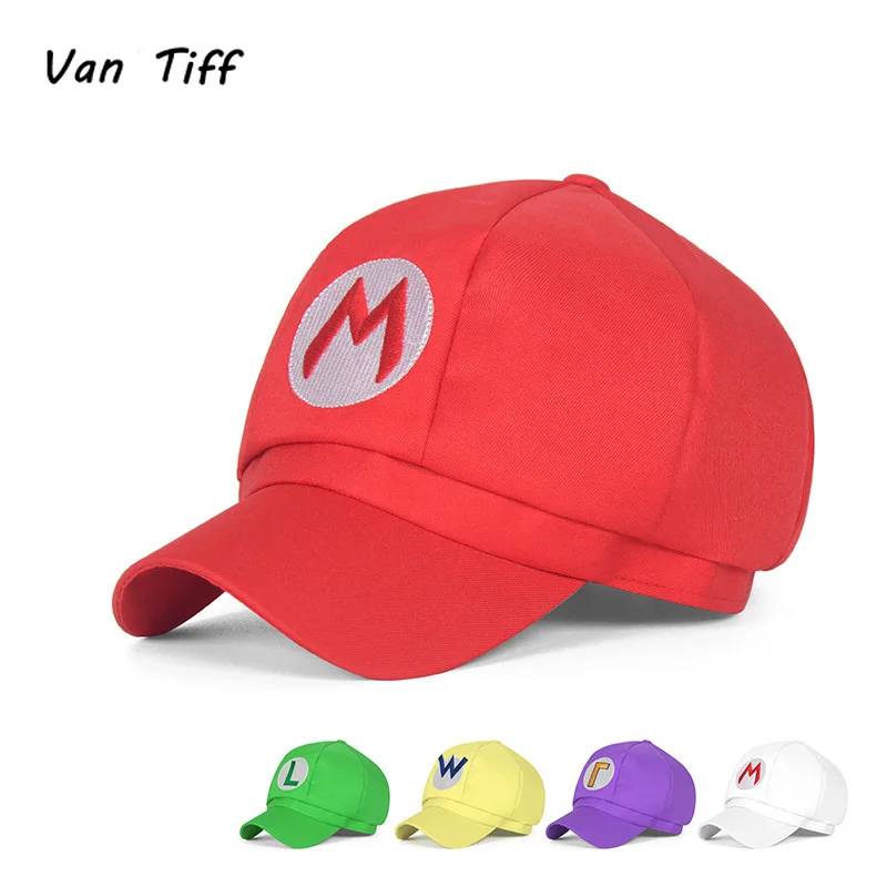 

Personality Hats Fashion Mario Octagonal Cap Animation Surrounding Cartoon Cap Roll Side Conical Short Cornice Mario Adult Men