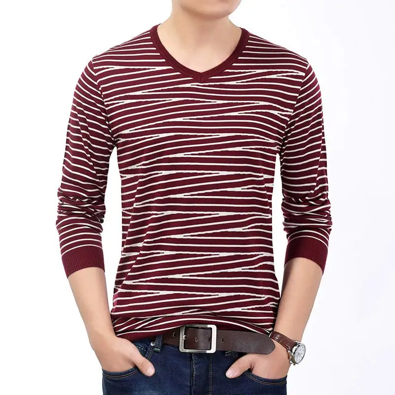HISTREX brand sweater men v neck new striped knitted pull wear jersey luxury pullover mens sweaters male fashion man sweter - Color: Burgundy