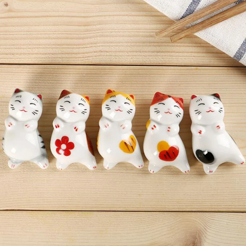 5Pcs Cute Panda Ceramic Chopstick Rack Fork Rest Decorative Kitchen Tableware 