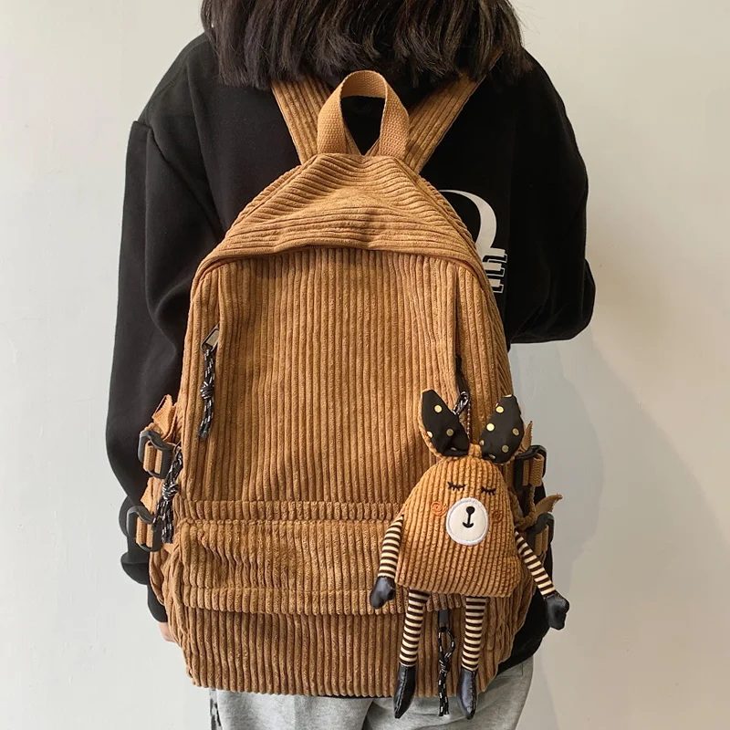 Women Backpack Corduroy Schoolbag Book-Bag Girl Teen Cute Solid DCIMOR for Laptop Female
