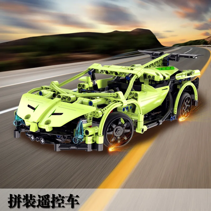 

Double e Click Remote Controlled Blocks Car Assembled Remote Control Building Blocks Green Sword Sports Car Cool Poison Modeling