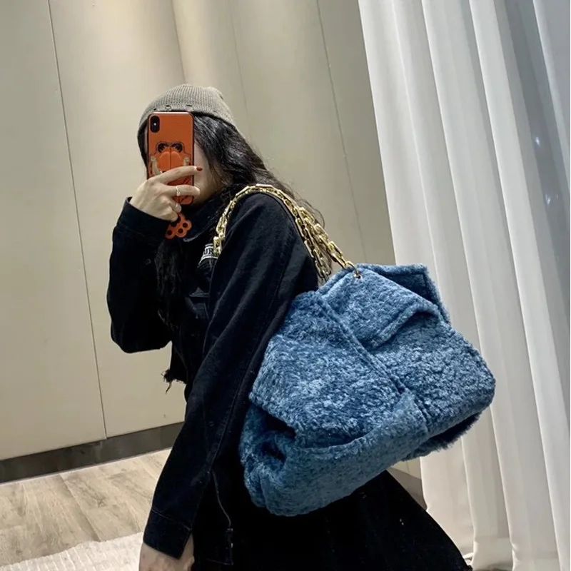 

Autumn Winter Lamb Wool Bag Women's Bag 2021 New Fashion Thick Chain Single Shoulder Underarm Plush Bag High Capacity Tote Bag