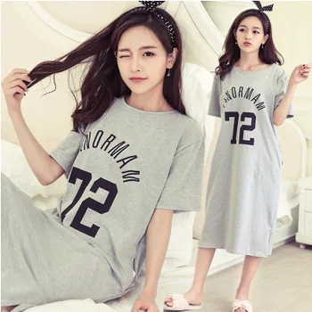 

Home Sleepshirts XXXL Brand Knitted Cotton O-neck Women Short Cartoon Sleepwear Girl Nightgowns Nightwear Nightdress Sleepwear