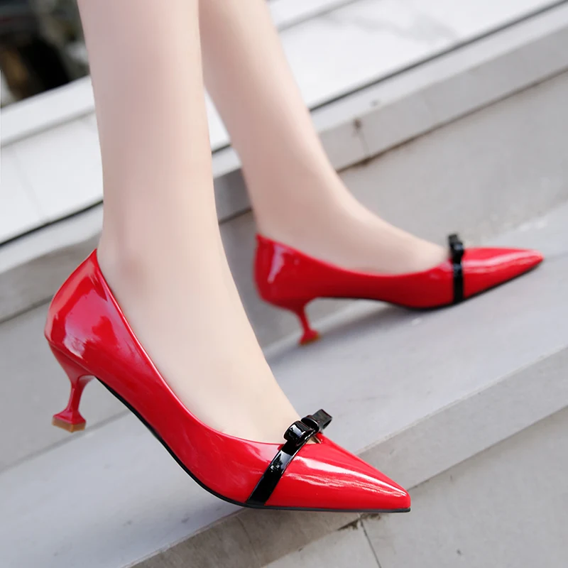

Spring And Autumn New Womens Pumps Bow Pointed Stiletto Elegant Comfort 5 Cm High Heels Wild Work Shoes Female Single Shoes