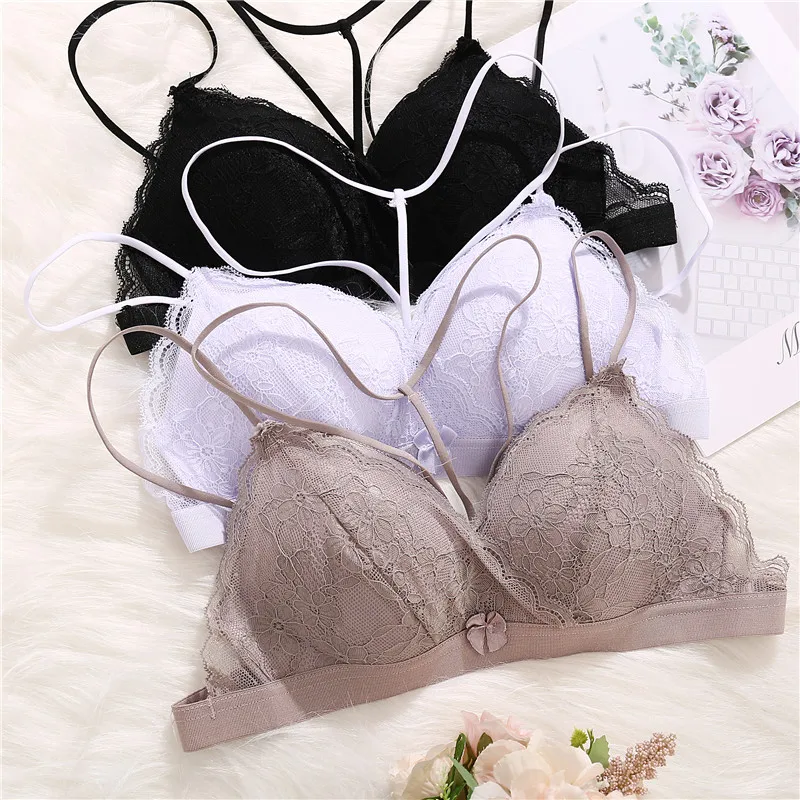 

Women No-rims Lace Flower Underwear Intimate Bras Stretch Racerback Seamless Padded Tank Top Vest Bra Push Up Lady Everday