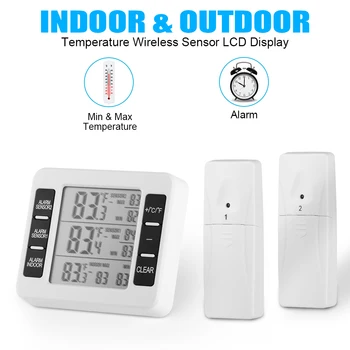 

Digital Thermometer with 2 Remote Sensor LCD Wireless Fridge Indoor Outdoor Weather Station Refrigerator Thermometer