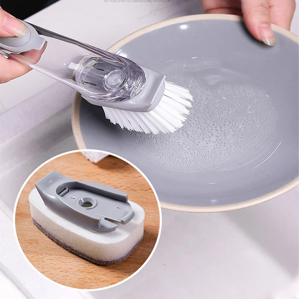 

Cleaning Brush With Detergent Dispenser Detachable Sponge Brush Dish Bowl Pot Washing Brush Kitchen Cleaning Tools
