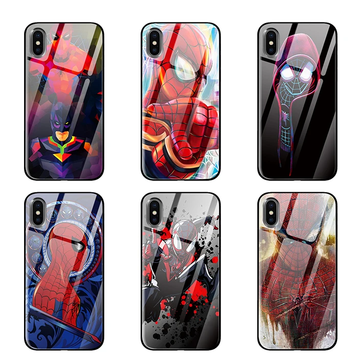 Роскошный чехол spiderman из закаленного стекла для iPhone 5 5S 6 6s 7 8 Plus X XS XR 11 Pro Max