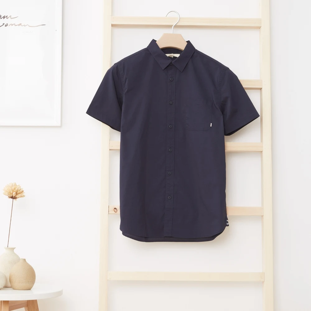 Metersbonwe, рубашка с коротким рукавом для мужчин, новая летняя рубашка с коротким рукавом, трендовая Однотонная рубашка в гонконгском стиле, хлопковая рубашка - Цвет: Iris blue black