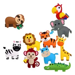 Kit de costura para niños, Kit de manualidades de fieltro con formas de animales de la selva, trajes de manualidades educativas con hilo de bordar de plástico N