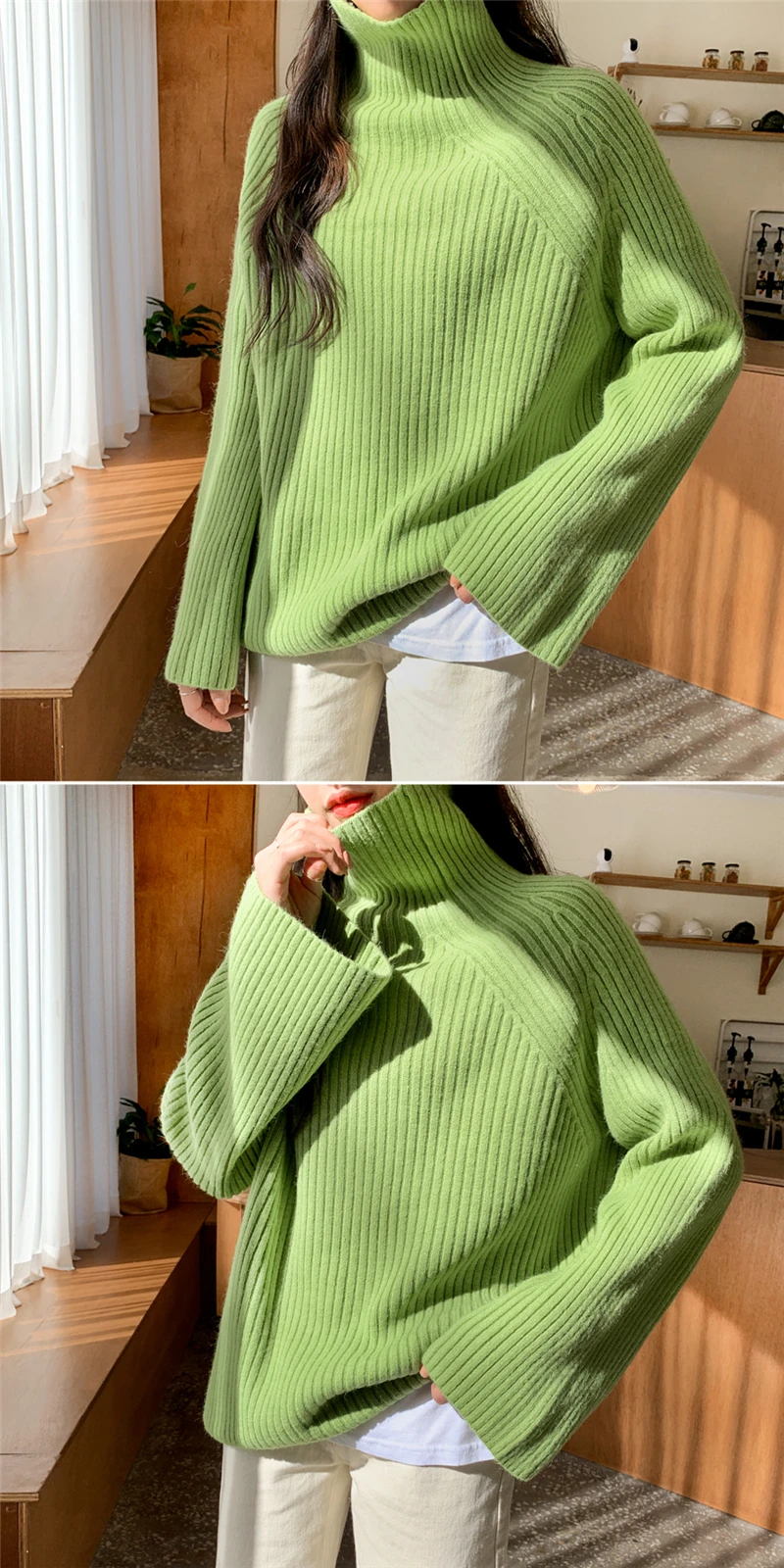 BGTEEVER, свободный свитер с воротником-хомутом в Вертикальную Полоску для женщин, вязаные Джемперы,, зимние толстые женские вязаные пуловеры