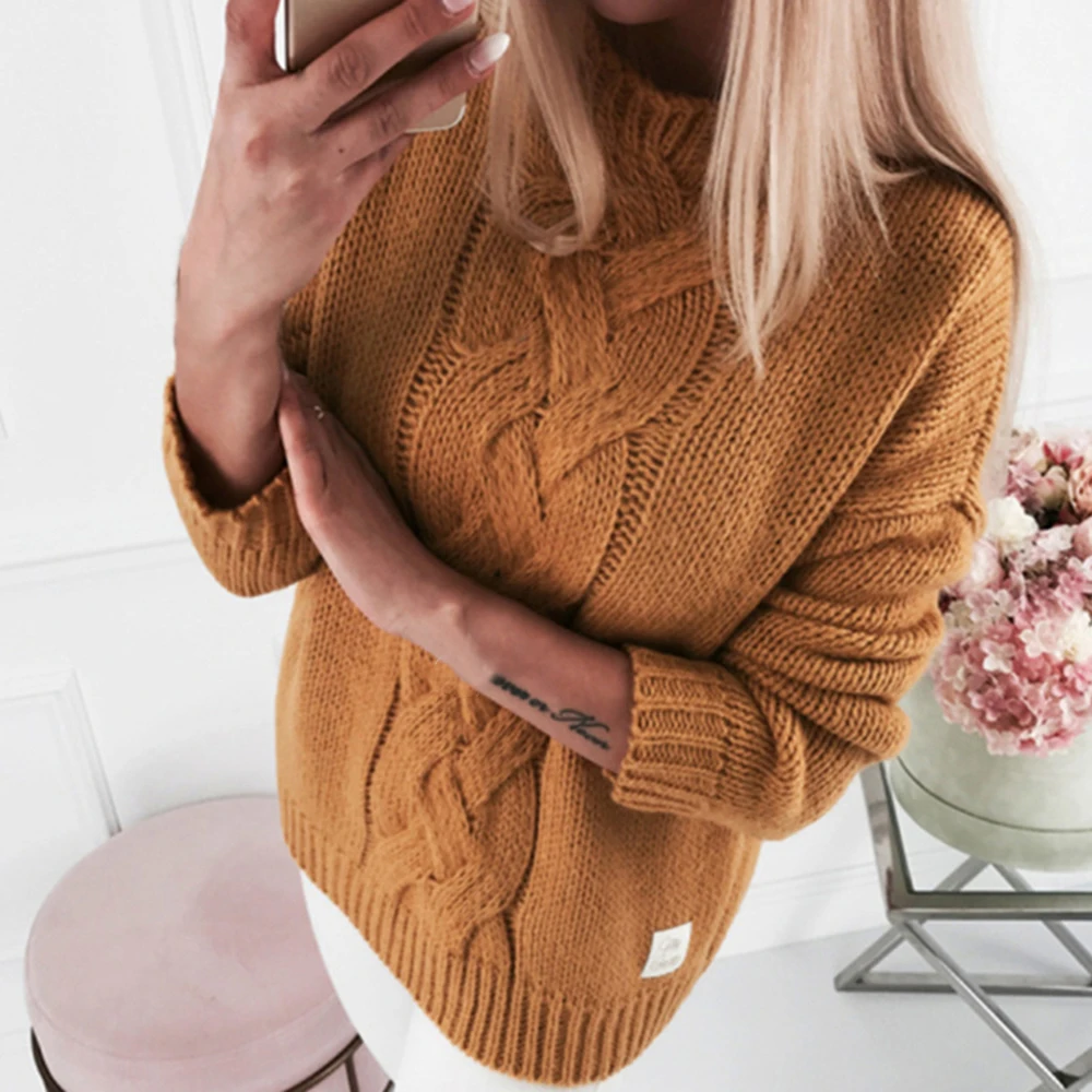 

LASPERAL Women Turtleneck Sweater 2019 Solid Color Sweater Jumpers Candy Color Harajuku Chic Short Twisted Sweater Drop Shipping