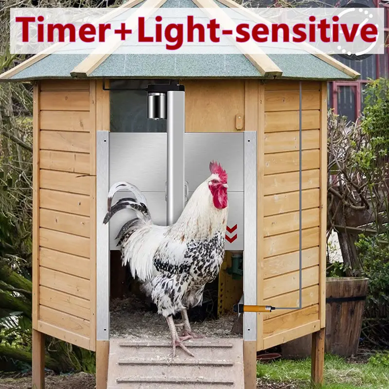 Automatic Chicken Door Coop Opener Kit Waterproof Outdoor Timer Light Sensor Controller Actuator Motor Poultry Cage Protection