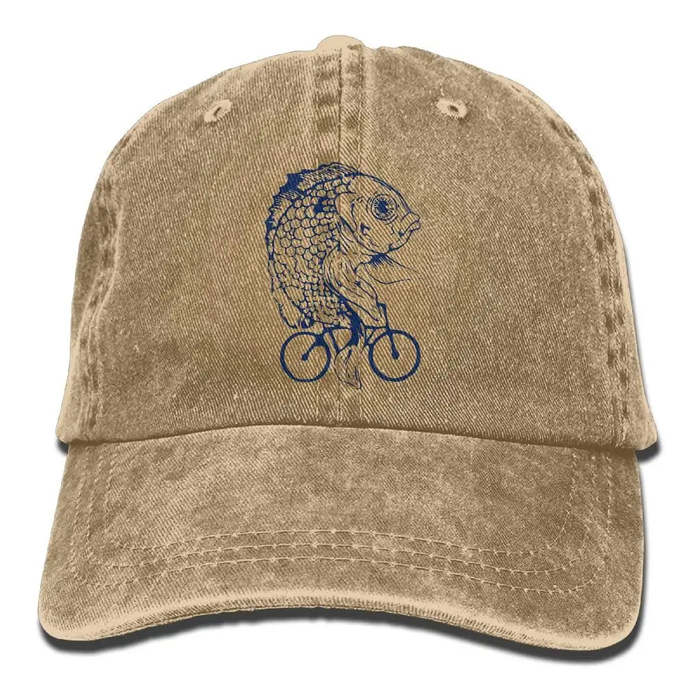 Рыба на велосипеде рыба Искусство унисекс бейсбольная кепка хлопок деним регулируемый, для спорта на открытом воздухе Кепка для мужчин и женщин
