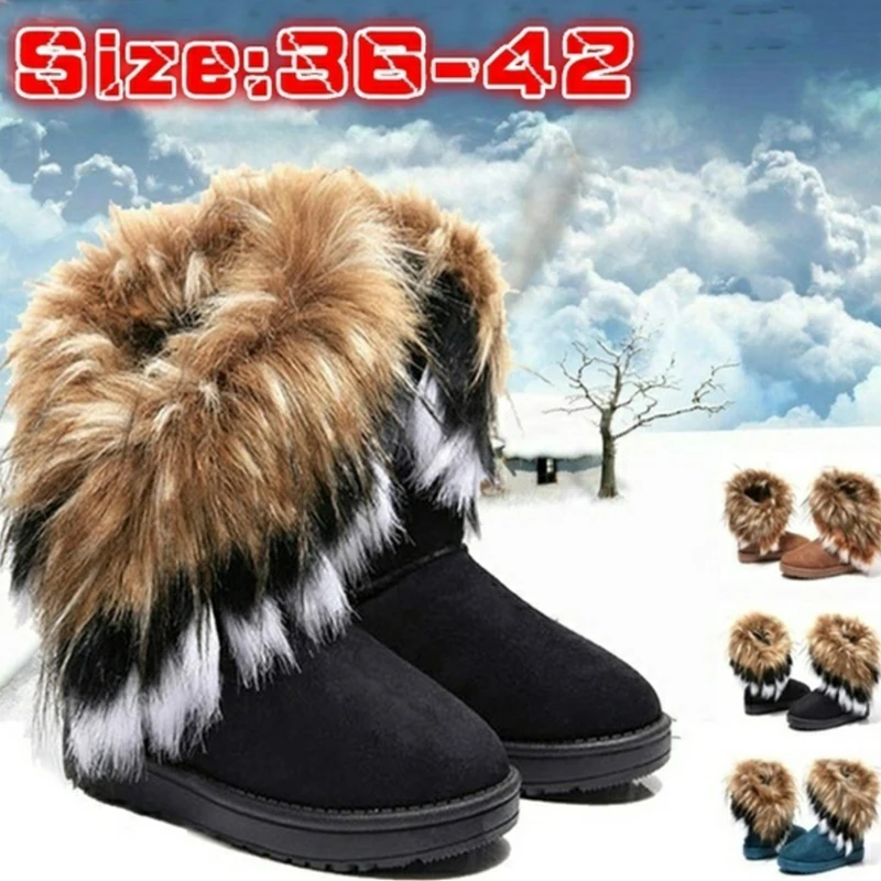 Women Fur Boots Ladies Winter Warm Ankle Boots for Women Snow Shoes Style Round-toe Slip on Female Flock Snow Boot Ladies Shoes women snow boots
