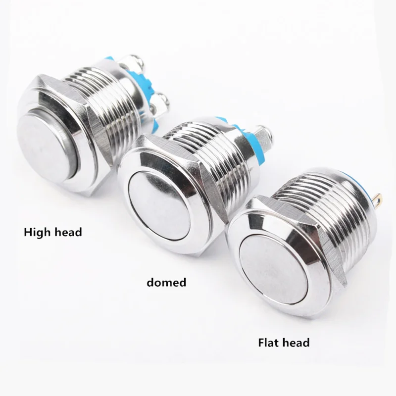 

16mm Metal Push Button Switch IP67 Nickel plated brass press button Self-reset/Self locking 1NO High Flat domed Round Momentary