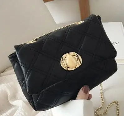 Black Сумки через плечо для женщин Lingge сумки цепочка Наплечная Сумка модная женская кожаная сумка Tote Женская сумка-мессенджер - Color: Black