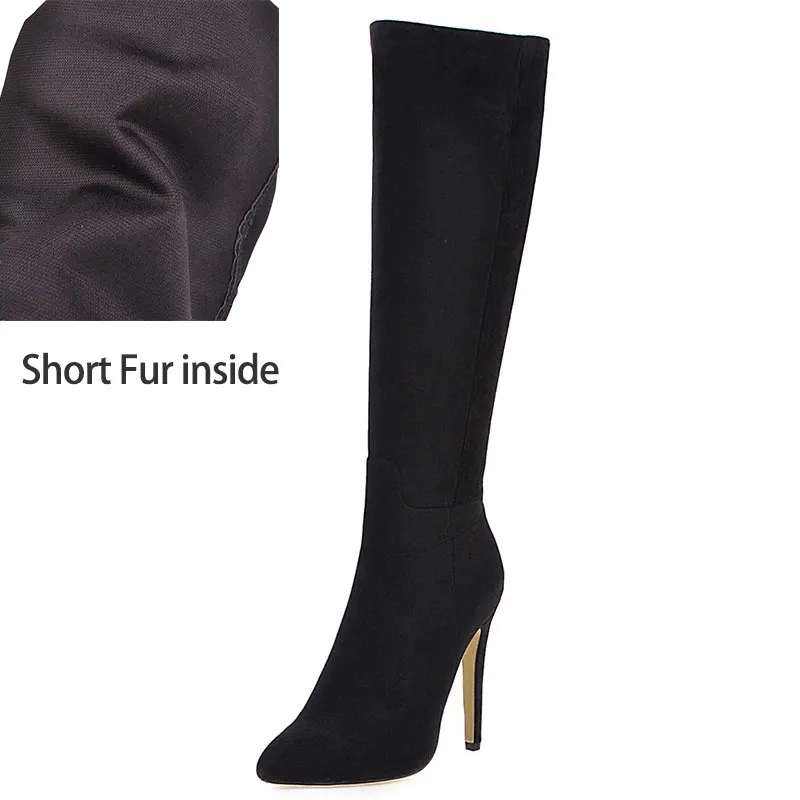 Lloprost ke/Сапоги до колена на тонком высоком каблуке; женские сапоги до бедра; женская зимняя обувь; женские высокие сапоги из эластичной ткани; H626 - Цвет: Черный